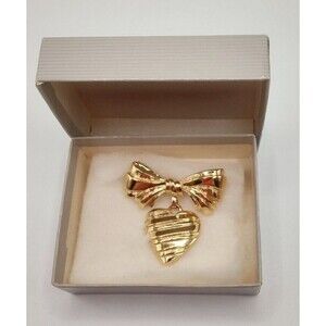 Avon Bow with Dangle Heart Sentiment I Love You Mother Pin 1986